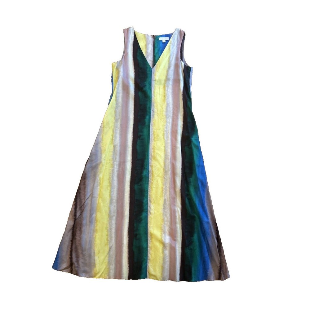 COS Silk Blend  V-Neck Midi Dress Abstract Multi Color Vertical Stripe Size US 2